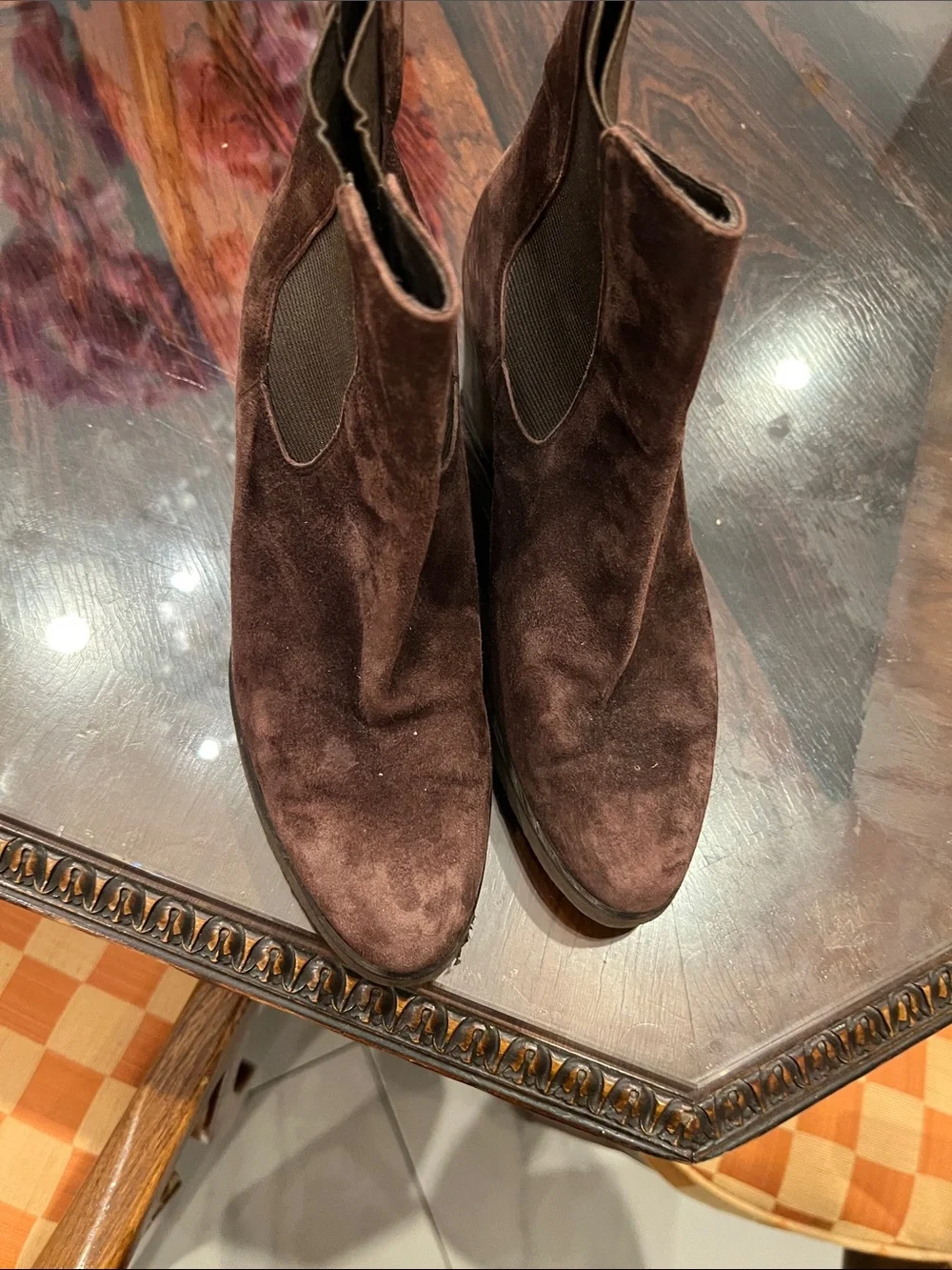 Andre Assous Dark Brown Suede Chelsea Ankle Boots